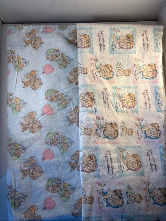 Precious Moments Other - Lot of 2 Vintage Flannel Baby Blanket Precious Moments Teddy Beddy Bear Handmade